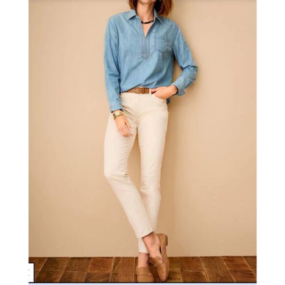 Talbots women's 8 slim ankle cream jean denim casual pant fall layer anytime - Picture 2 of 6